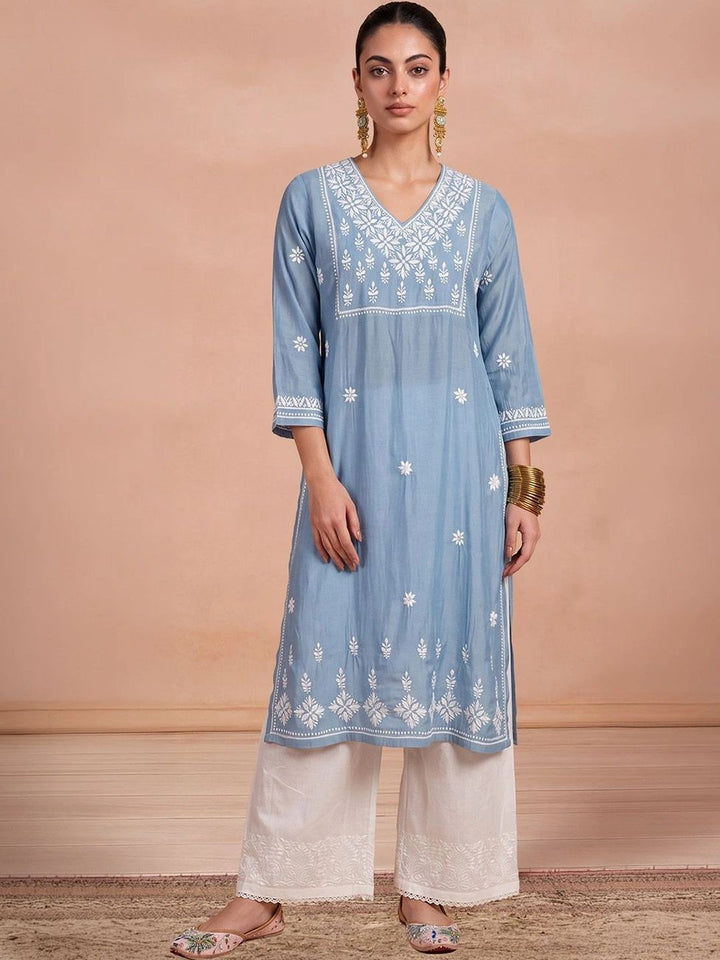 House of Chikankari Women Ethnic Motifs Embroidered Thread Work Chanderi Silk Kurta