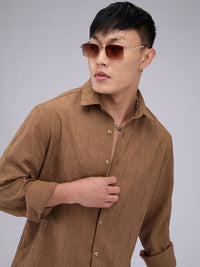 VASTRADO Men Classic Cutaway Collar Textured Slim Fit Casual Shirt