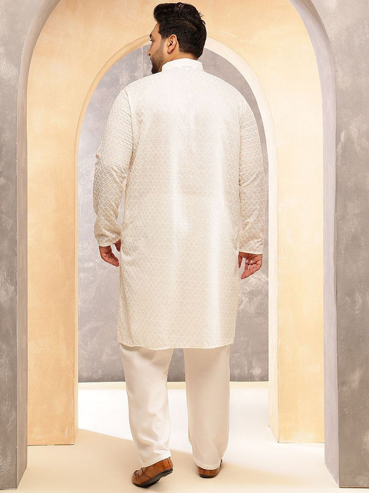 SOJANYA PLUS Men Geometric Embroidered Cotton Kurta with Pyjama