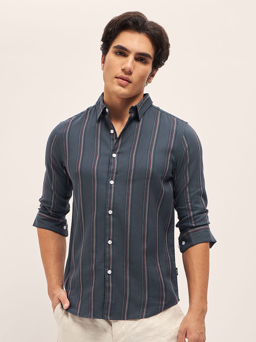 THE BEAR HOUSE Men Cotton Slim Fit Striped Casual Shirt