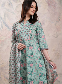 Vishudh Floral Printed Pure Cotton Kurta With Trousers & Dupatta