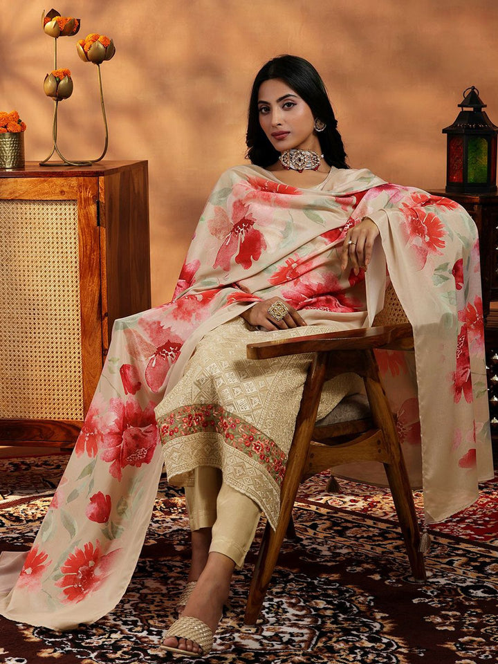 Libas Women Floral Embroidered Regular Thread Work Kurta with Trousers & With Dupatta