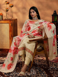 Libas Women Floral Embroidered Regular Thread Work Kurta with Trousers & With Dupatta