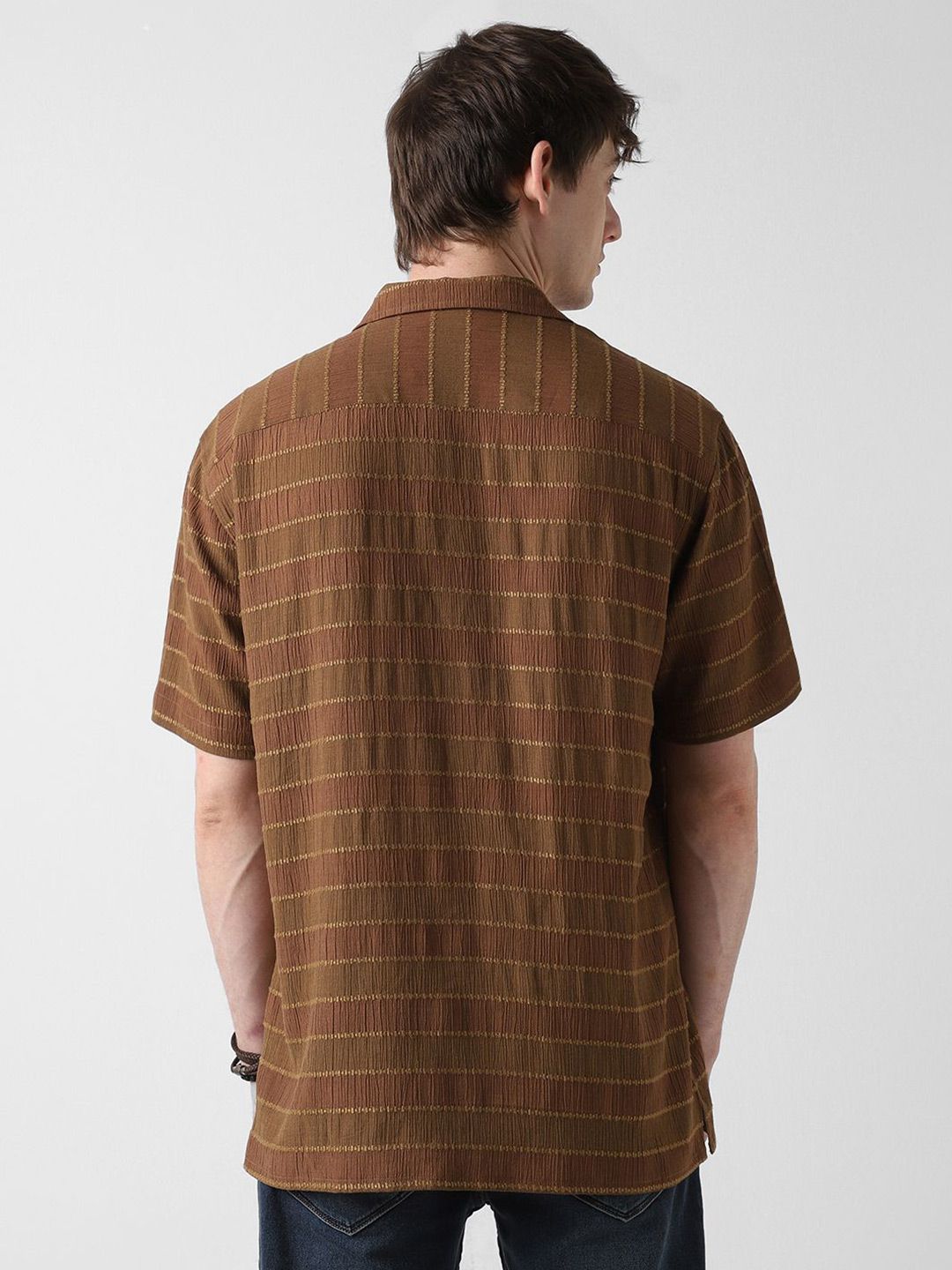VASTRADO Men Classic Horizontal Striped Oversized Casual Shirt