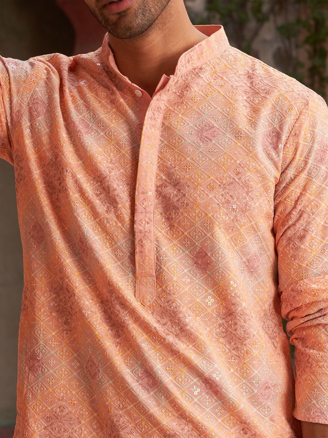 JOMPERS Geometric Collar Mandarin Collar Work Straight Kurta Lurus