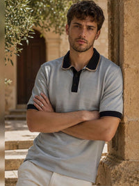 Eszett Classic Textured Self Design Cotton Polo Collar Short Sleeves T-shirt