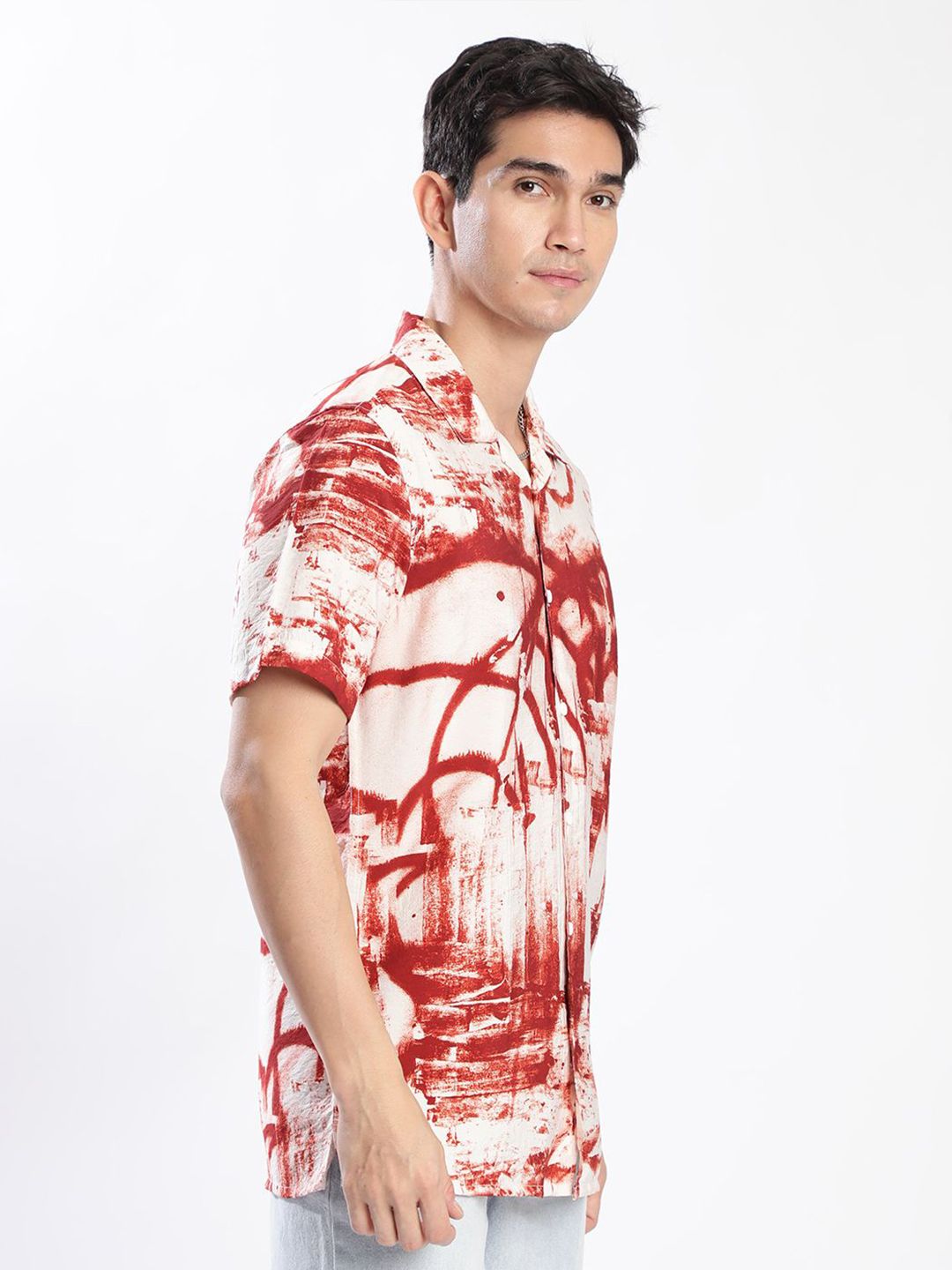 Bene Kleed Men Cuban Collar Abstract Printed  Casual Shirts