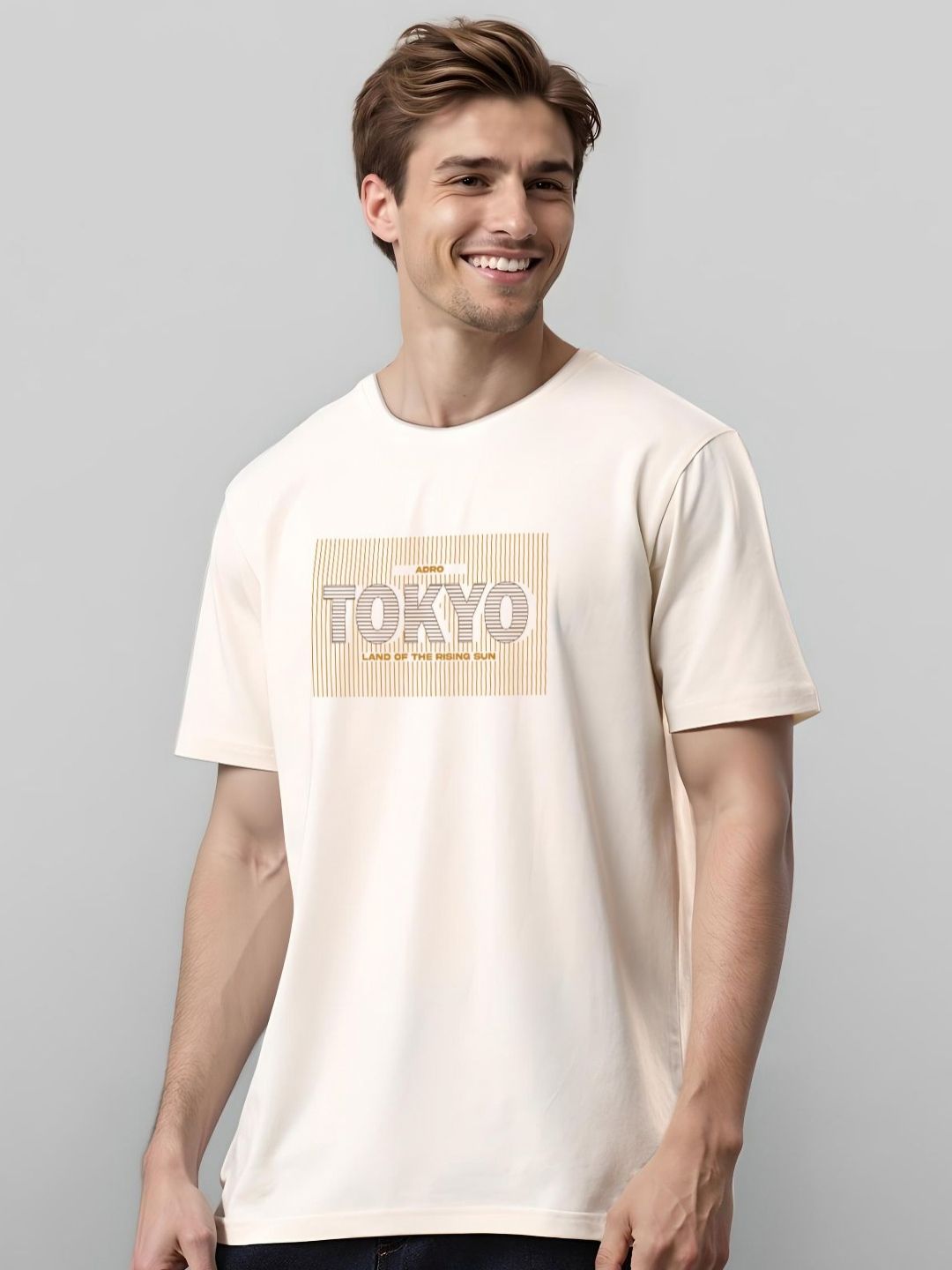 ADRO Typography Printed Round Neck Cotton T-shirt