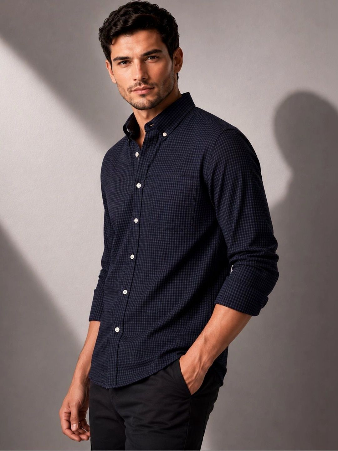 ADRO Men Standard Micro Checks Checked Semiformal Shirt