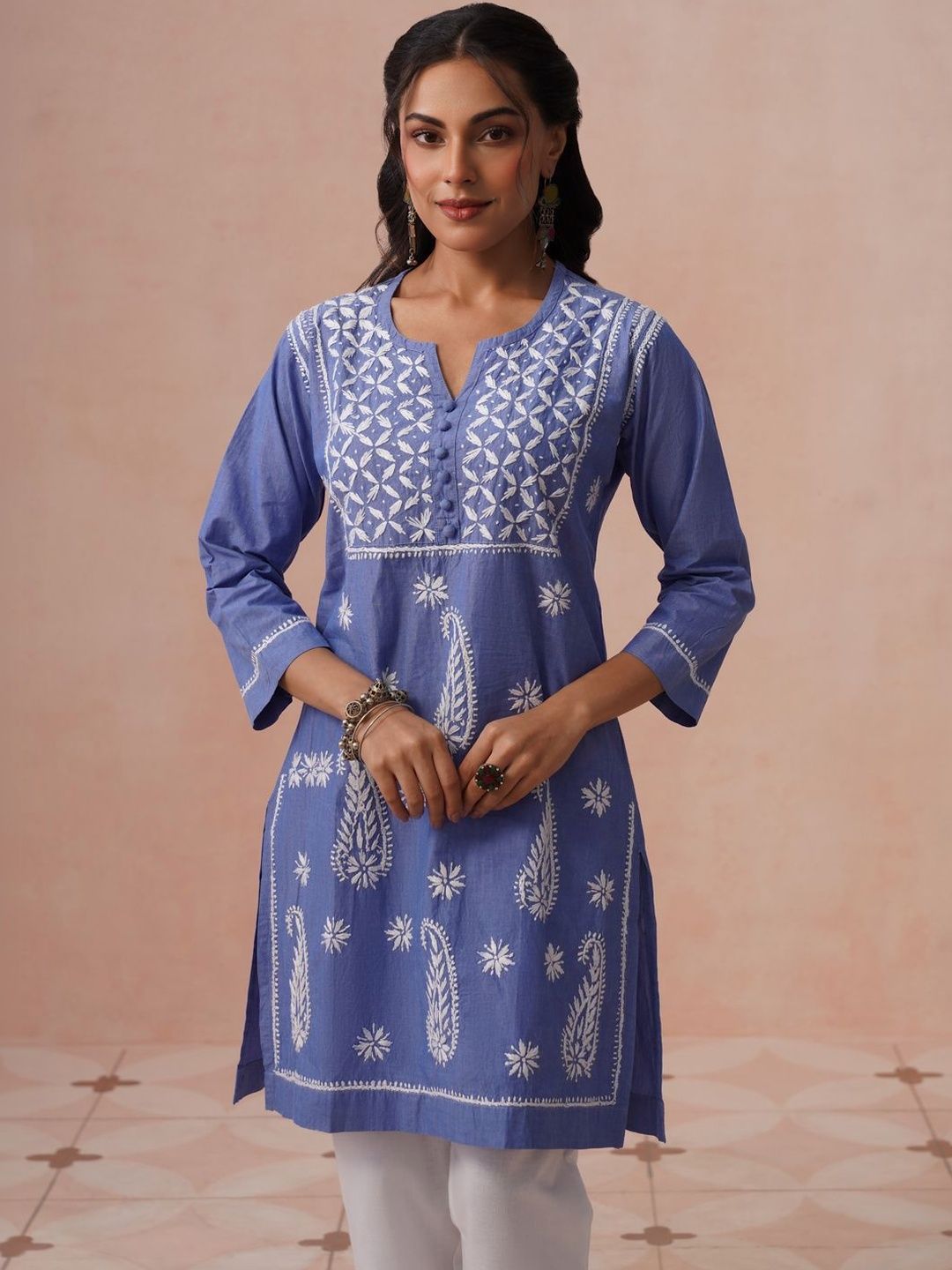 House of Chikankari Women Ethnic Motifs Embroidered Chikankari Indie Prints Kurta