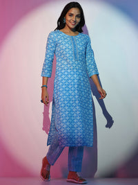 Libas Ethnic Motifs Printed Thread Work Pure Cotton Straight Kurta With Trousers & Dupatta