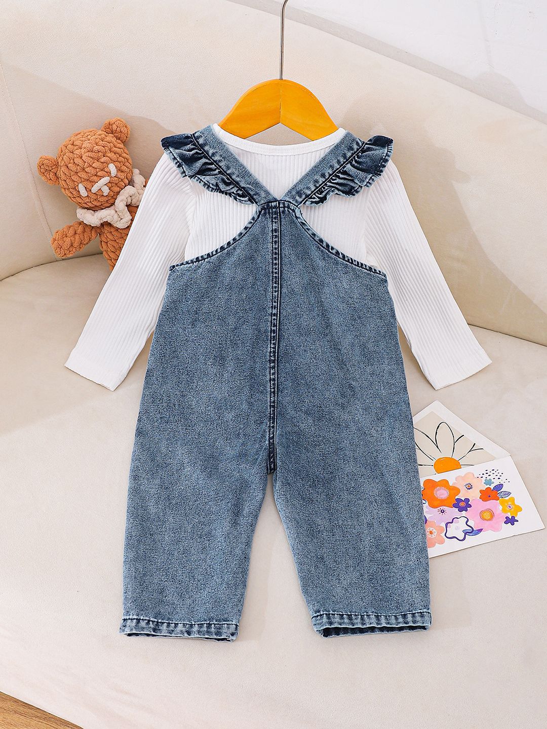 YK Infant Girls Applique Cotton Dungaree