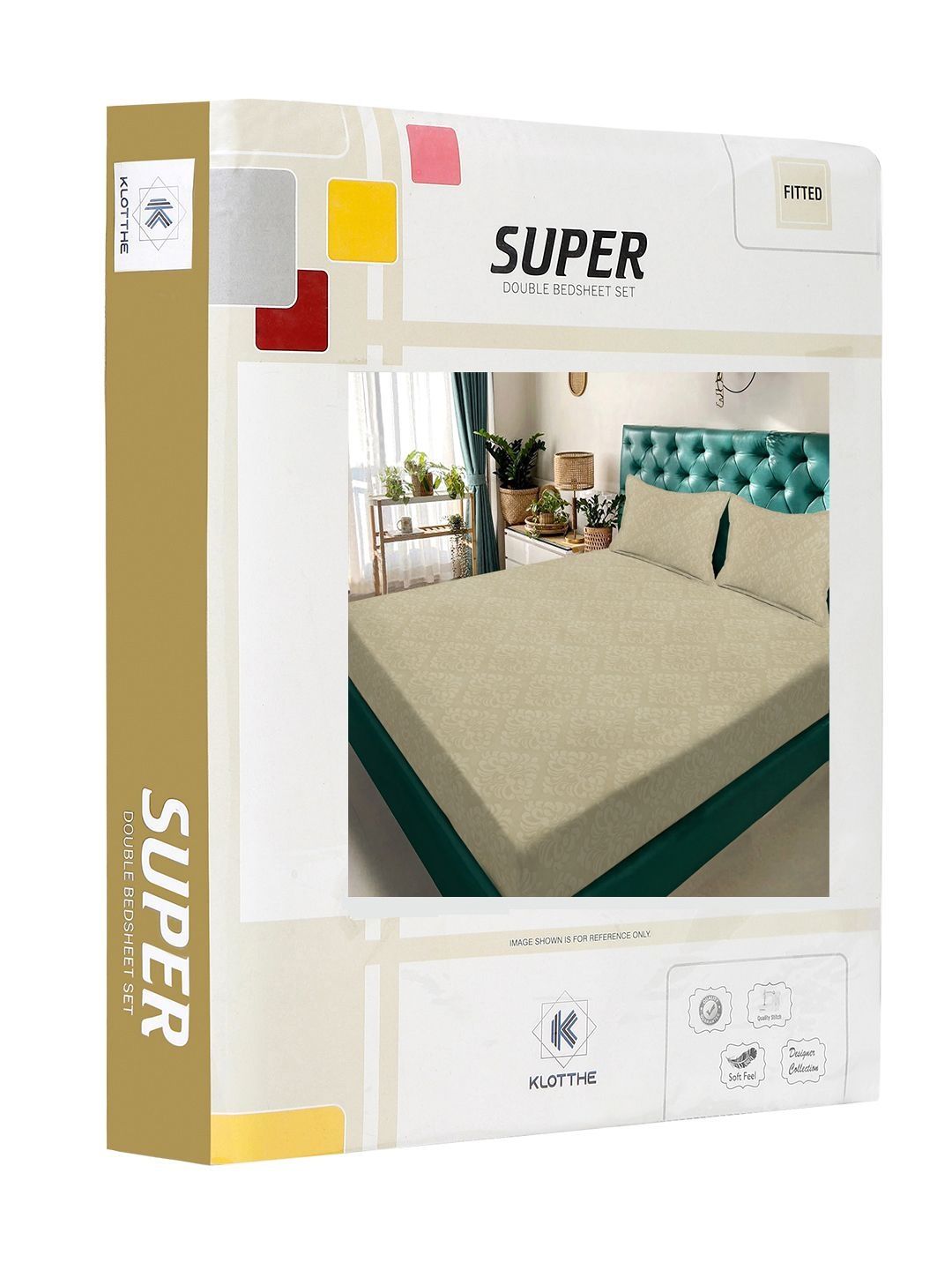 KLOTTHE Beige Embossed Fitted 300 TC King Bedsheet With 2 Pillow Cover- 2.5 m x 2.25 m
