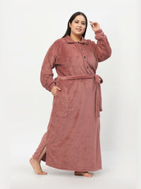 KLOTTHE Plus Size Rust Shirt Collar Bath Robe With Belt
