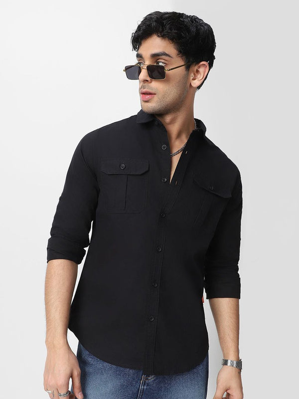 Urbano Fashion Men Spread Collar Solid Cotton Casual Shirt