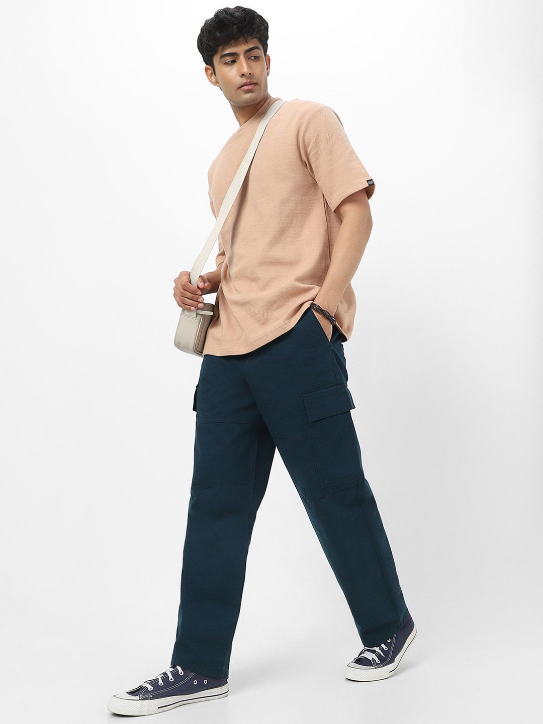 Urbano Fashion Men Loose Baggy Fit Pure Cotton Cargo Trouser
