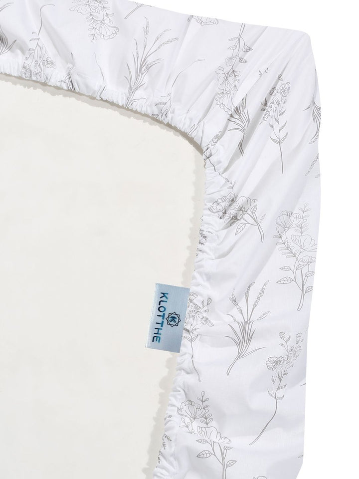 KLOTTHE White Floral Printed Dilengkapi 400 TC Cotton Super King dengan 2 Sarung Bantal