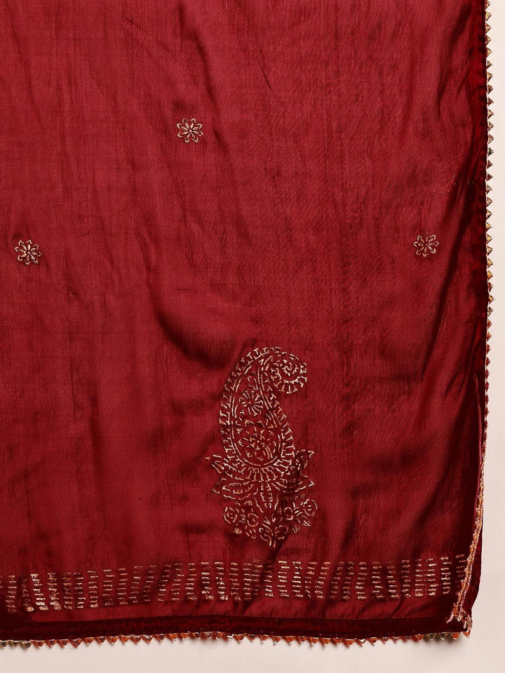 KALINI Ethnic Motifs Yoke Design Thread Work Anarkali Kurta With Trouser & Dupatta