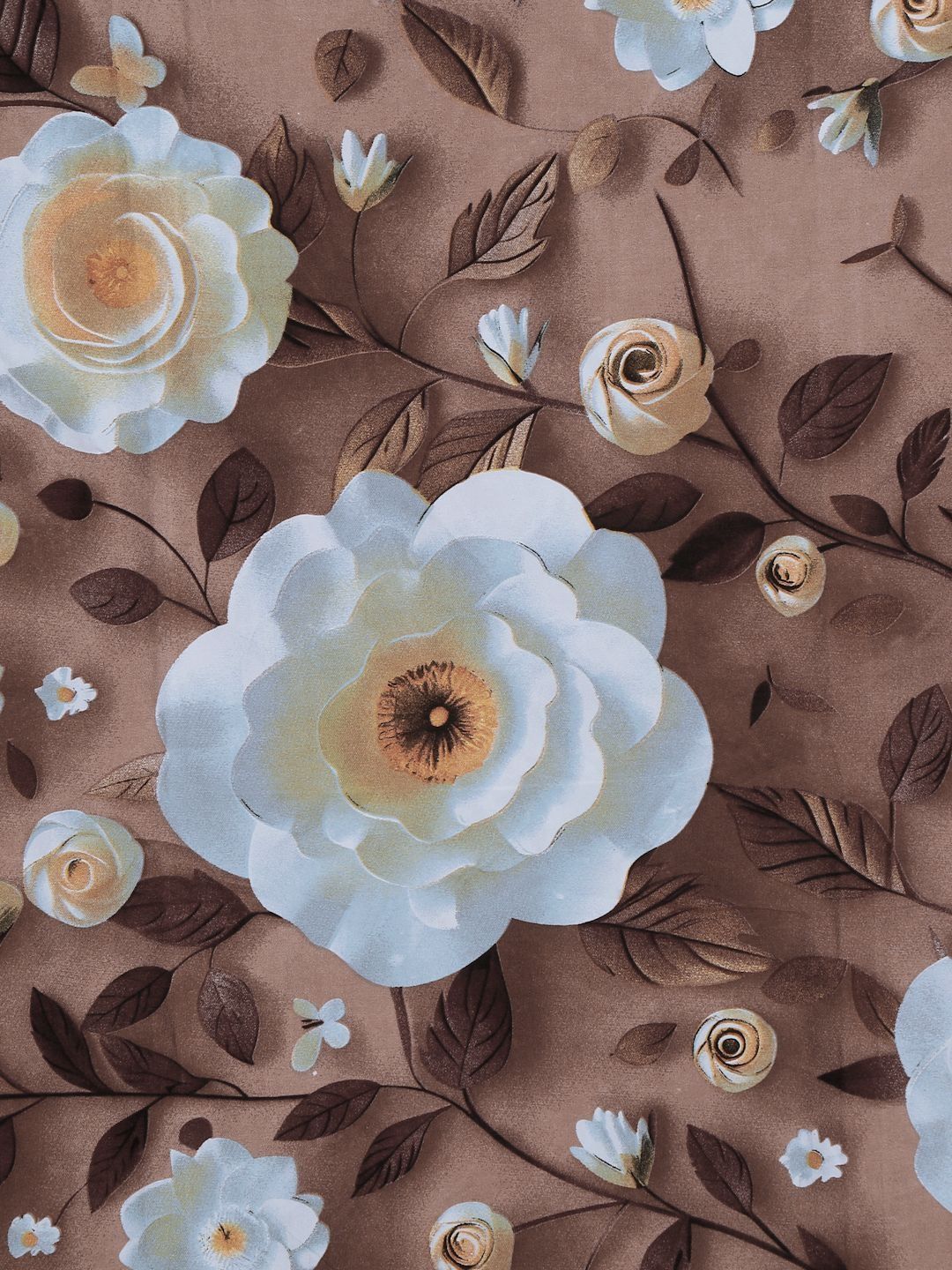 Myntra Elegant Brown Floral 300 TC King 7D Bedsheet with 2 Pillow Covers