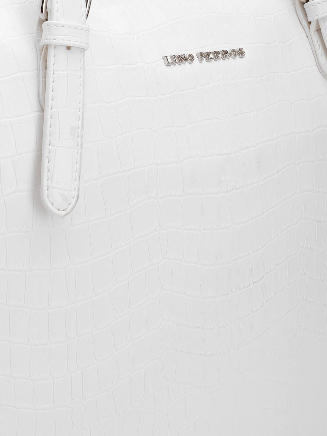 Lino Perros Croc Textured Structured Laptop Shoulder Bag