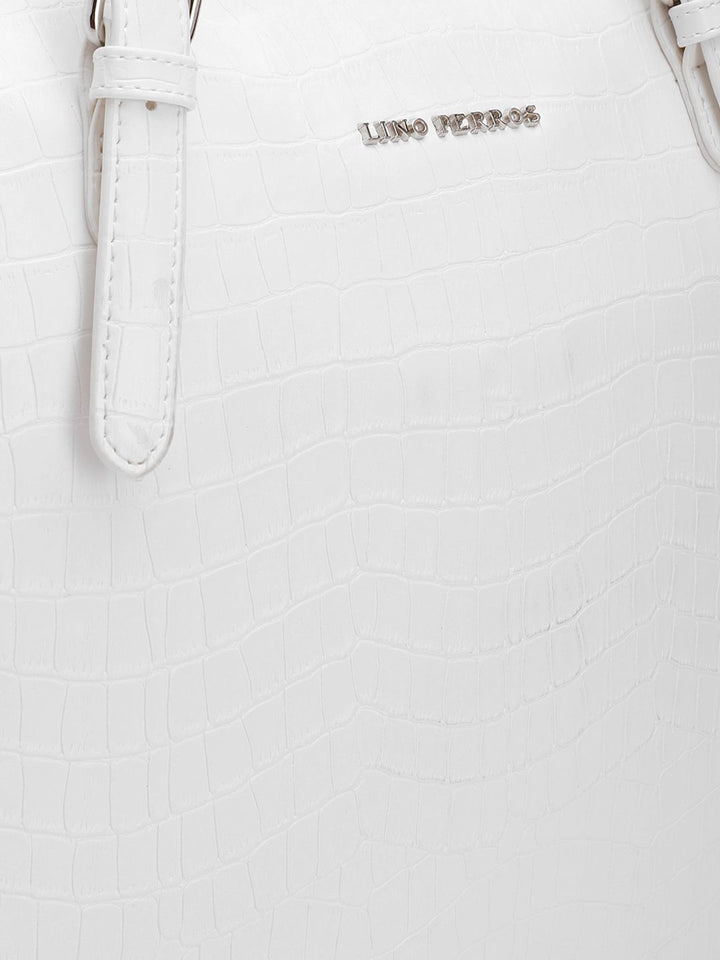 Lino Perros Croc Textured Structured Laptop Shoulder Bag