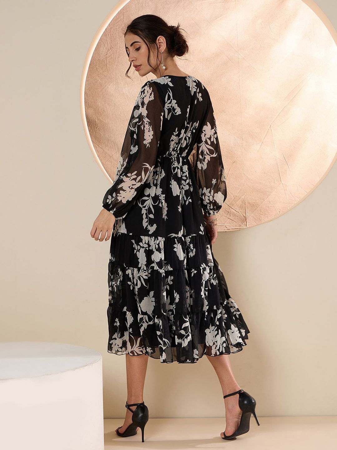 Antheaa Women Floral Embroidered Fit & Flare Midi Dress