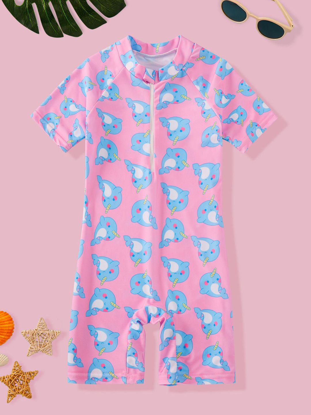 YK Girls Printed Round Neck Legsuit