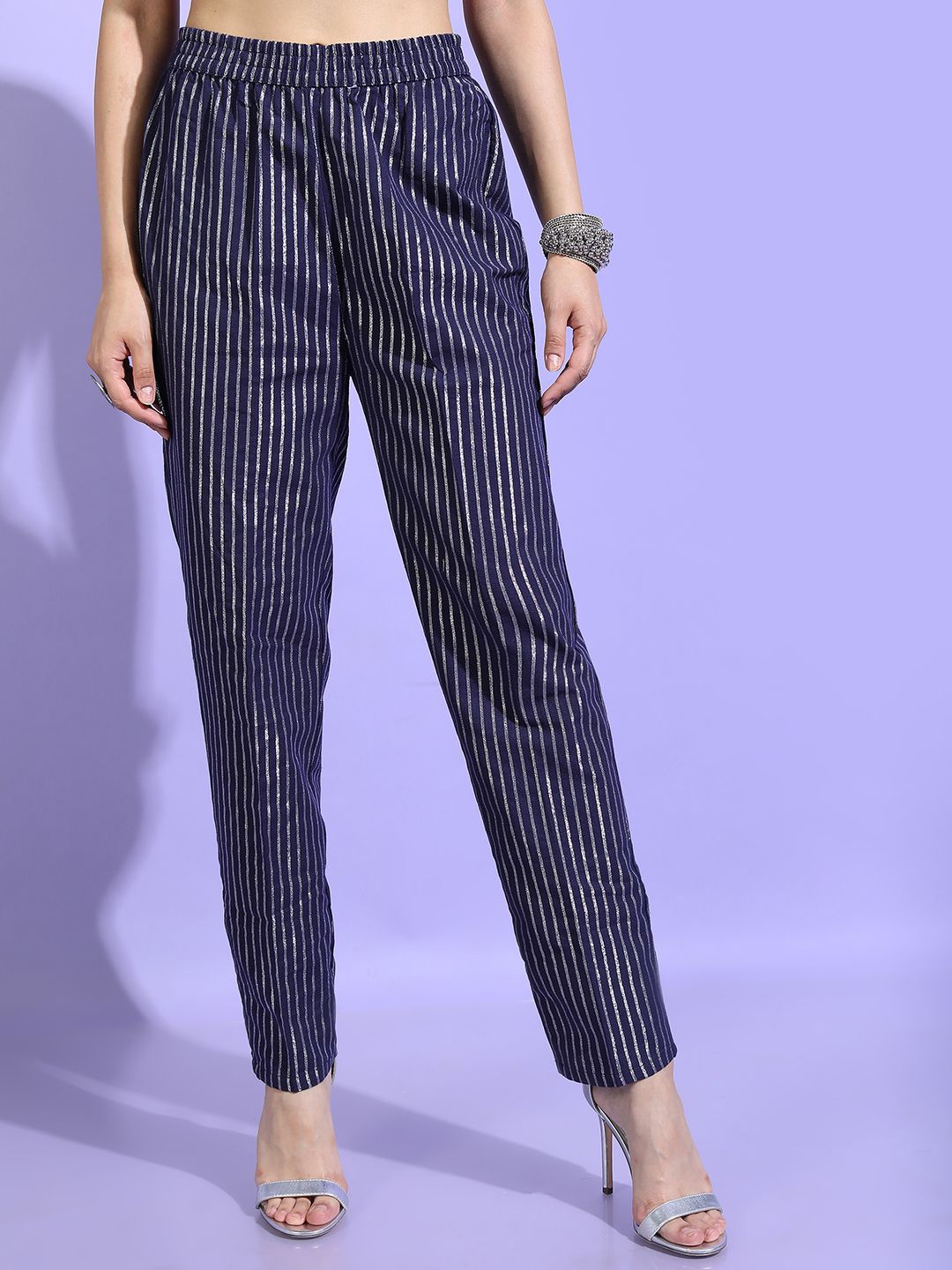 Vishudh Women Striped Regular Pure Cotton Kurta with Palazzos & With Dupatta
