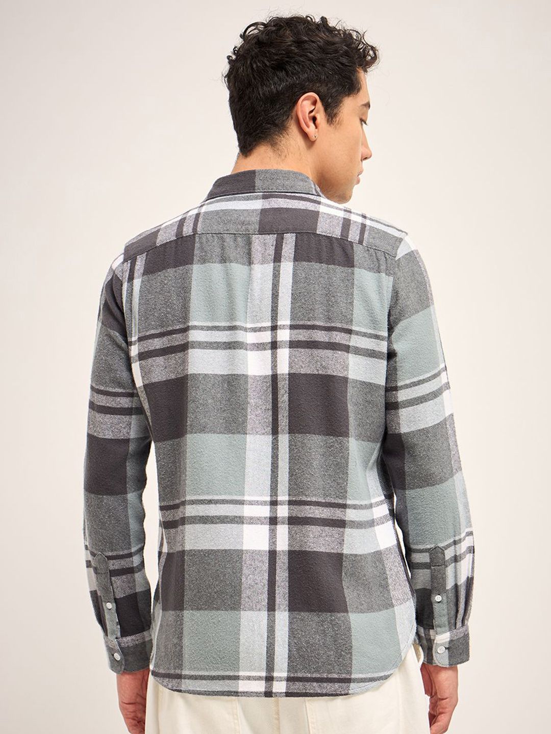 THE BEAR HOUSE Button-Down Collar Checked Pure Cotton Slim Fit Casual Shirt