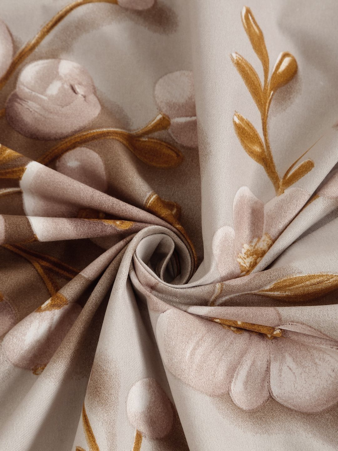 KLOTTHE Cream Floral Printed Flat 300 TC King 7D Bedsheet With 2 Pillow Cover
