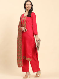 Mamicha Women Floral Embroidered Regular Pure Cotton Kurta with Palazzos & With Dupatta
