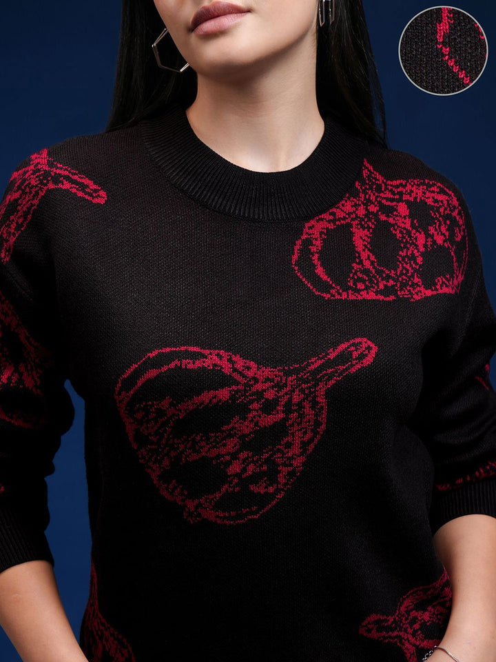 Tokyo Talkies Women Printed Round Neck Long Sleeves Pullover