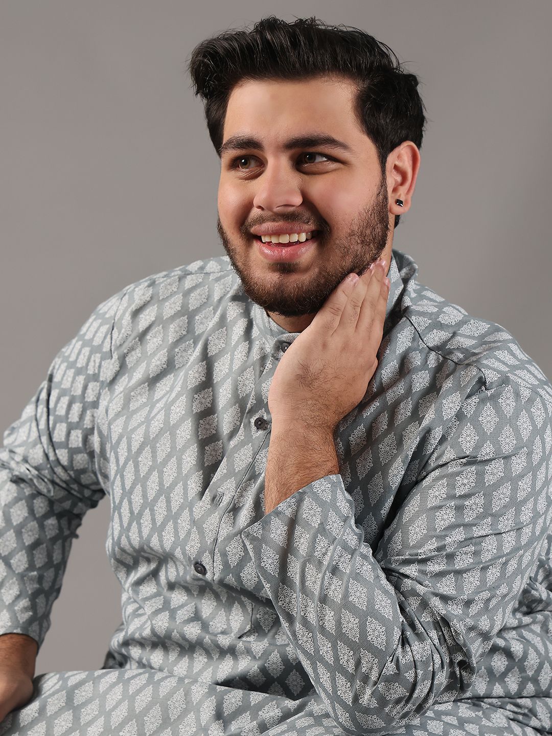 SOJANYA PLUS Saiz Motif Etnik Bercetak Kolar Jalur Kurta Lurus