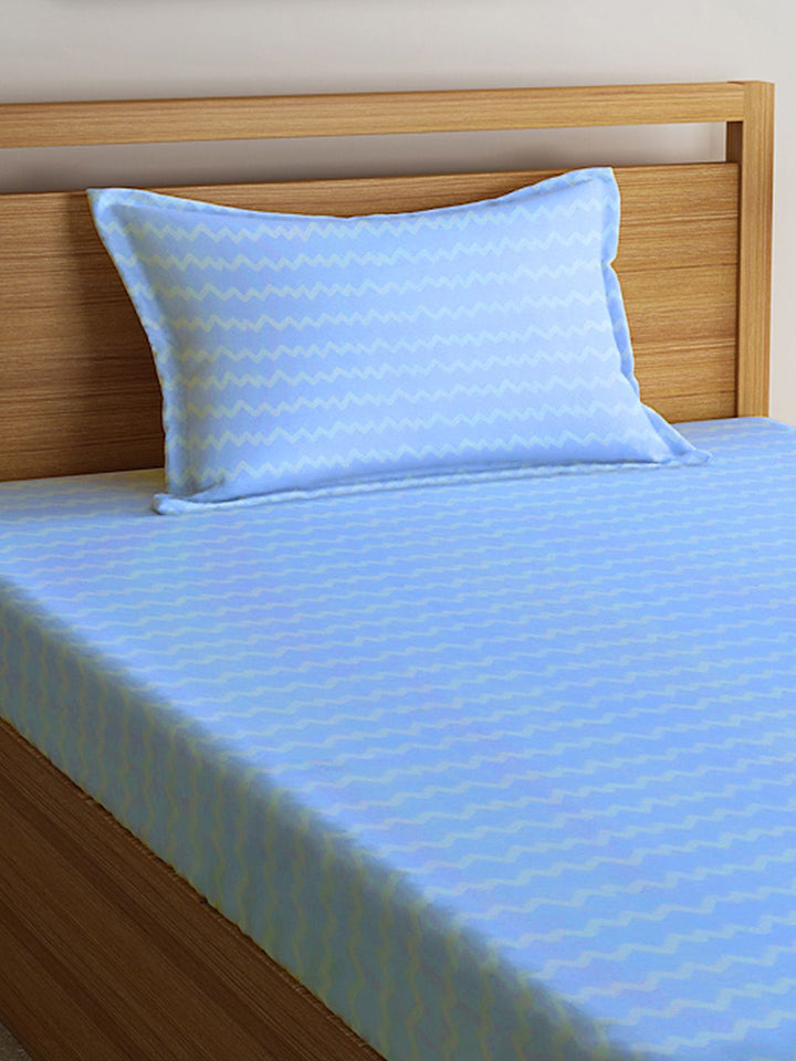 Myntra Elegant Homes Blue Striped 300 TC Single Bedsheet Set