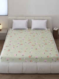 Monte Carlo Edmond Green & Pink Floral Printed 144 TC King Bedsheet Set 2.70 m x 2.70 m