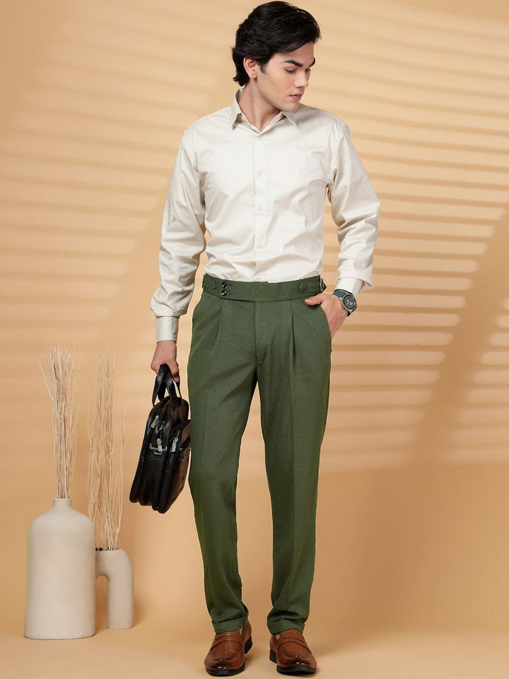 KLOTTHE Men Olive Lycra Formal Formal Trousers