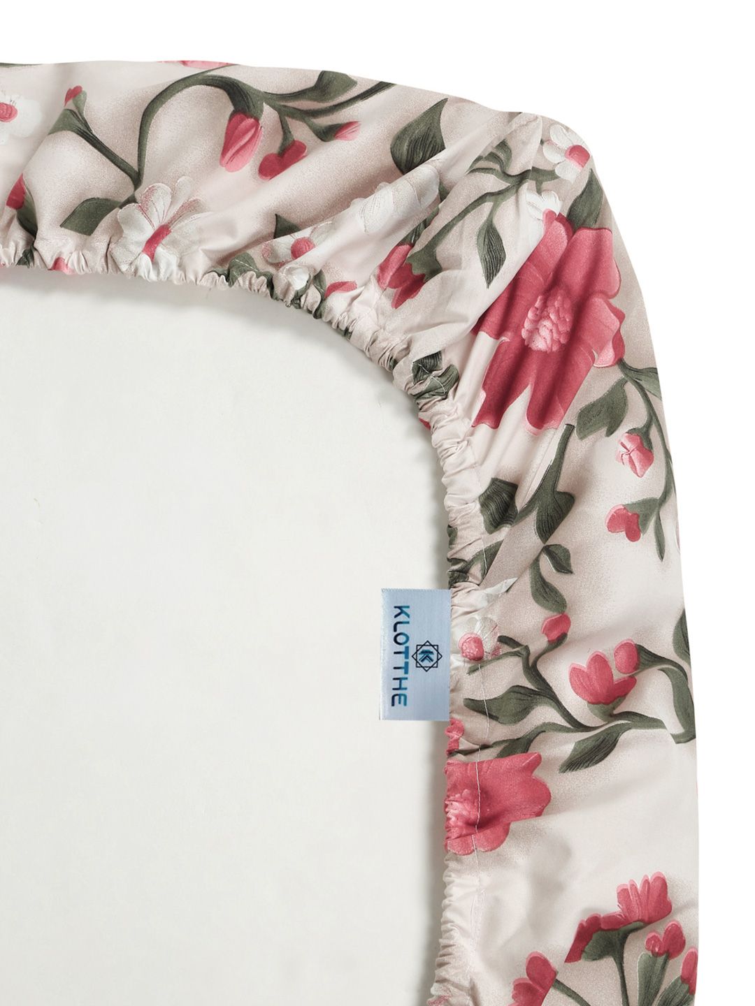 KLOTTHE Cream & Pink Floral Printed Dilengkapi 300 TC King 7D Cadar Dengan 2 Sarung Bantal