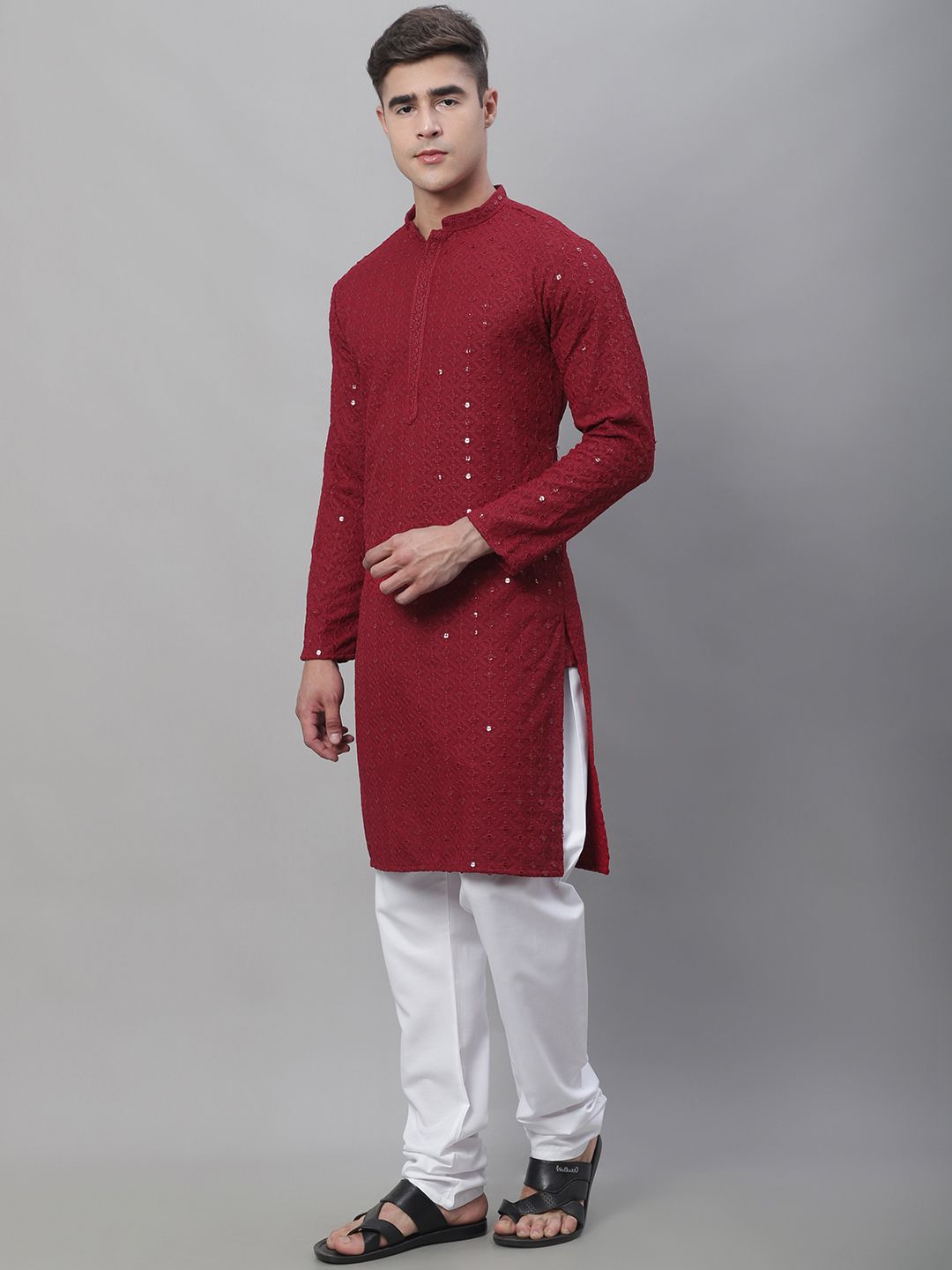 SOJANYA Geometric Embroidered Pure Cotton Kurta With Churidar