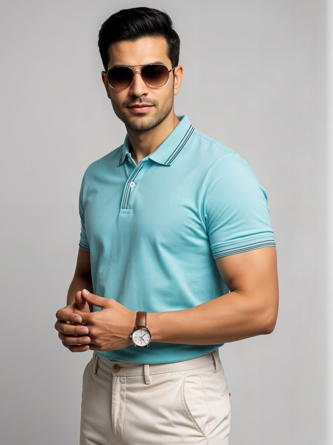 Tshirts ADRO Men Turquoise Blue Cotton