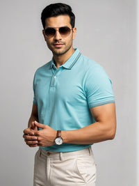 Tshirts ADRO Men Turquoise Blue Cotton