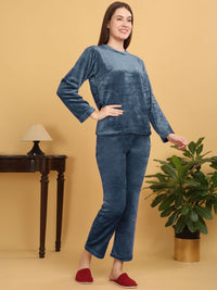 Klotthe Wanita Turquoise Solid Wool Malam