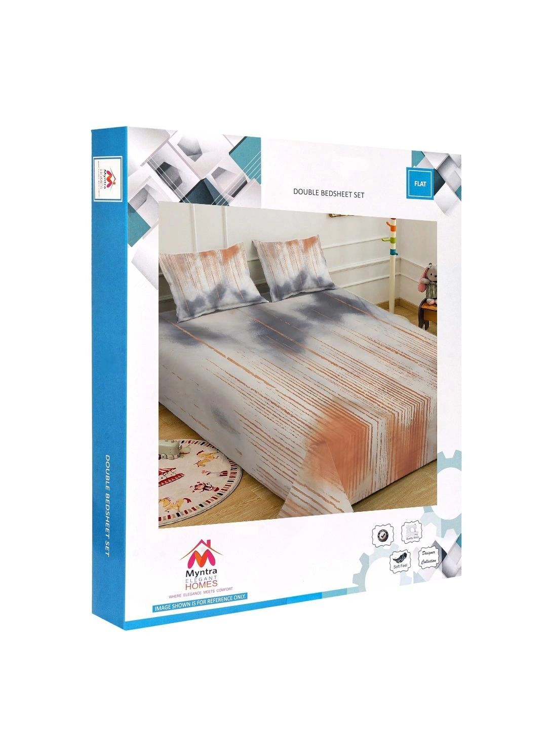 Myntra Elegant Homes Grey & Orange 400 TC King Double Bedsheet with 2 Pillow Covers