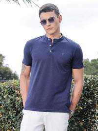 Thomas Scott Men Solid Mandarin Collar Knitted T-Shirt