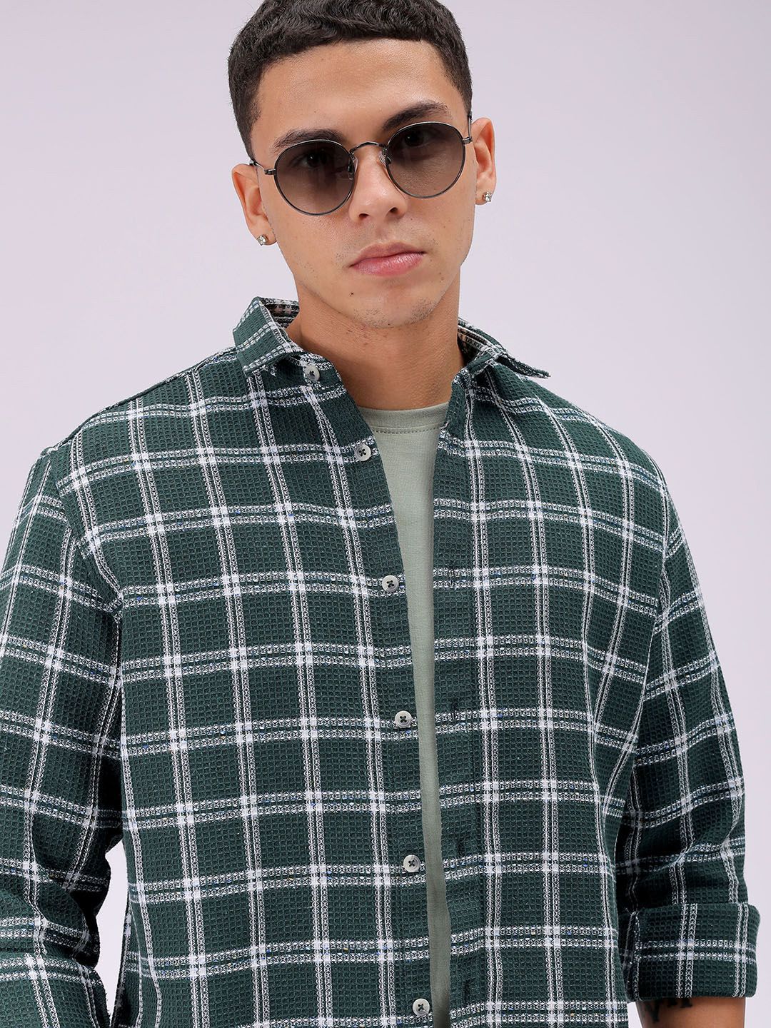 The Indian Garage Co Men Relaxed Fit Checked Textured Resortwear Shirt