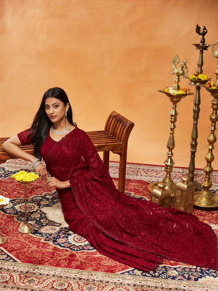 kasee Floral Embroidered Pure Georgette Saree