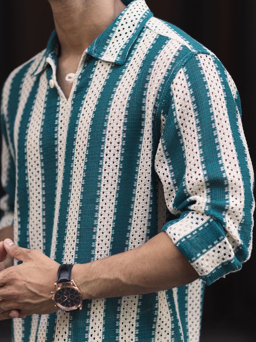 Powerlook Men Striped Polo Collar Relaxed Fit T-shirt
