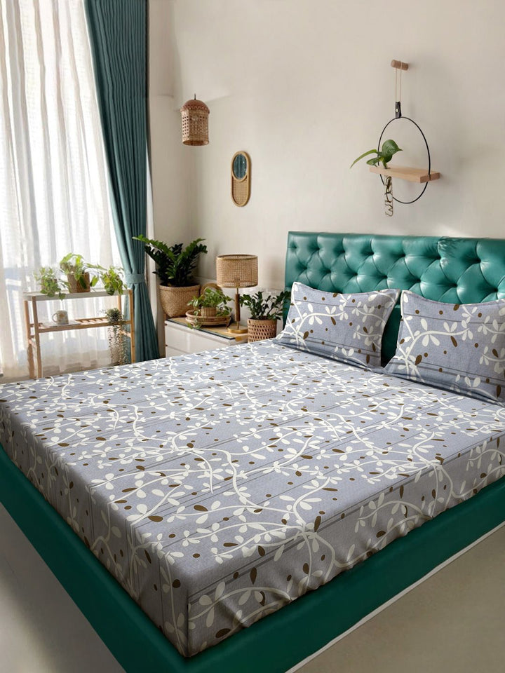 Myntra Elegant Homes Bunga Kelabu 300 TC Set Cadar Double King-2.5mX2.25m
