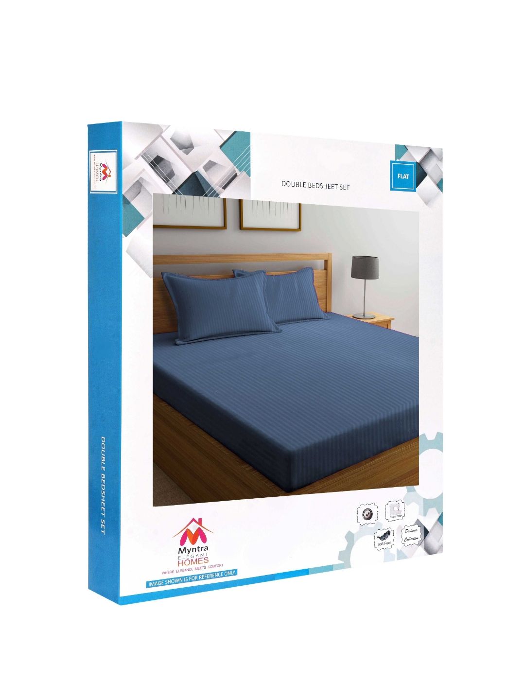 Myntra Elegant Homes Book Fold Blue Striped Polycotton 300 TC King Fine Bedsheet with 2 Pillow Covers-98 x 87 inches