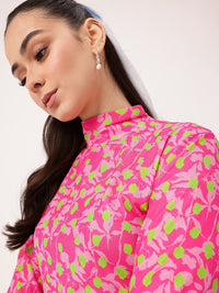 DressBerry Gentle Bloom Printed Soft Mesh Semi Sheer Fitted Crop Top