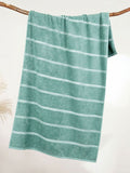MYTRIDENT Green & White Striped Cotton 450 GSM Bath Towel